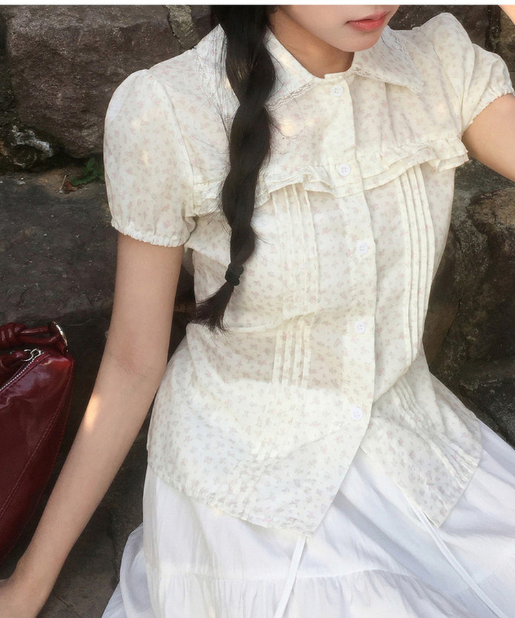 フリルレース半袖ブラウス FLOWER