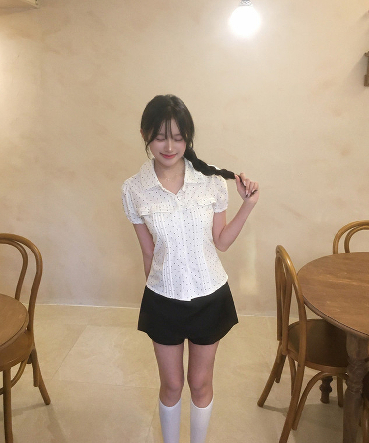 フリルレース半袖ブラウス DOTTED