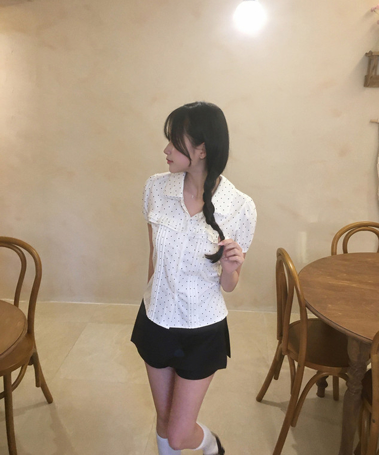 フリルレース半袖ブラウス DOTTED