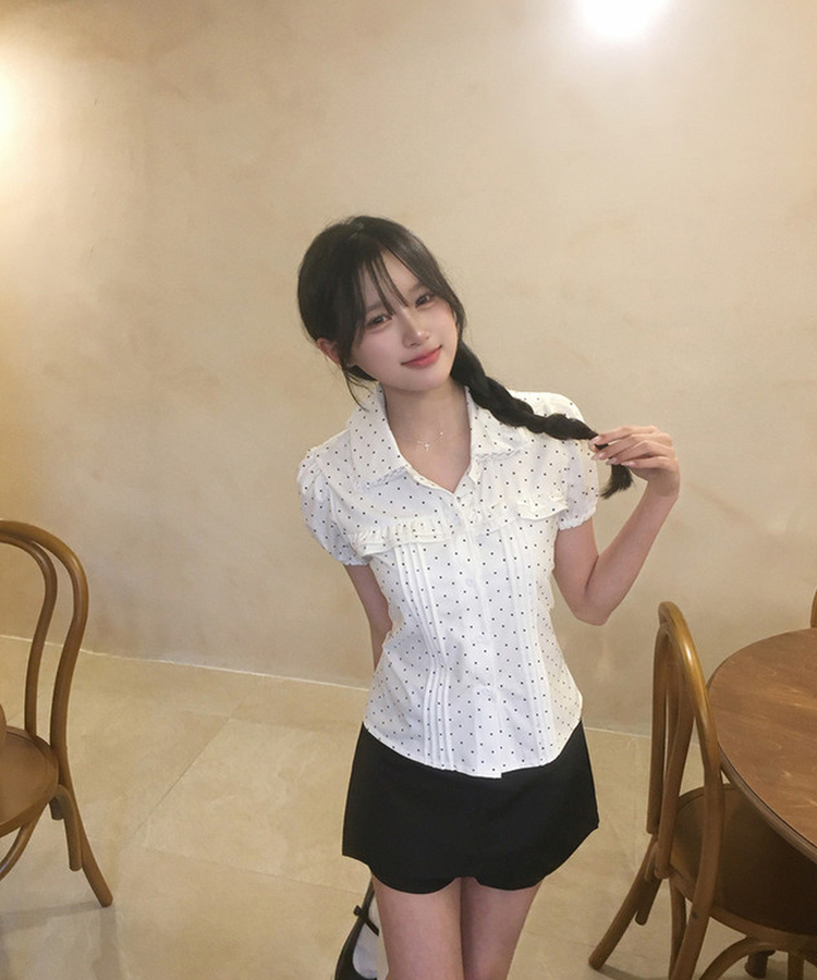 フリルレース半袖ブラウス DOTTED
