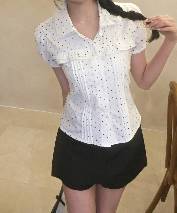 フリルレース半袖ブラウス DOTTED