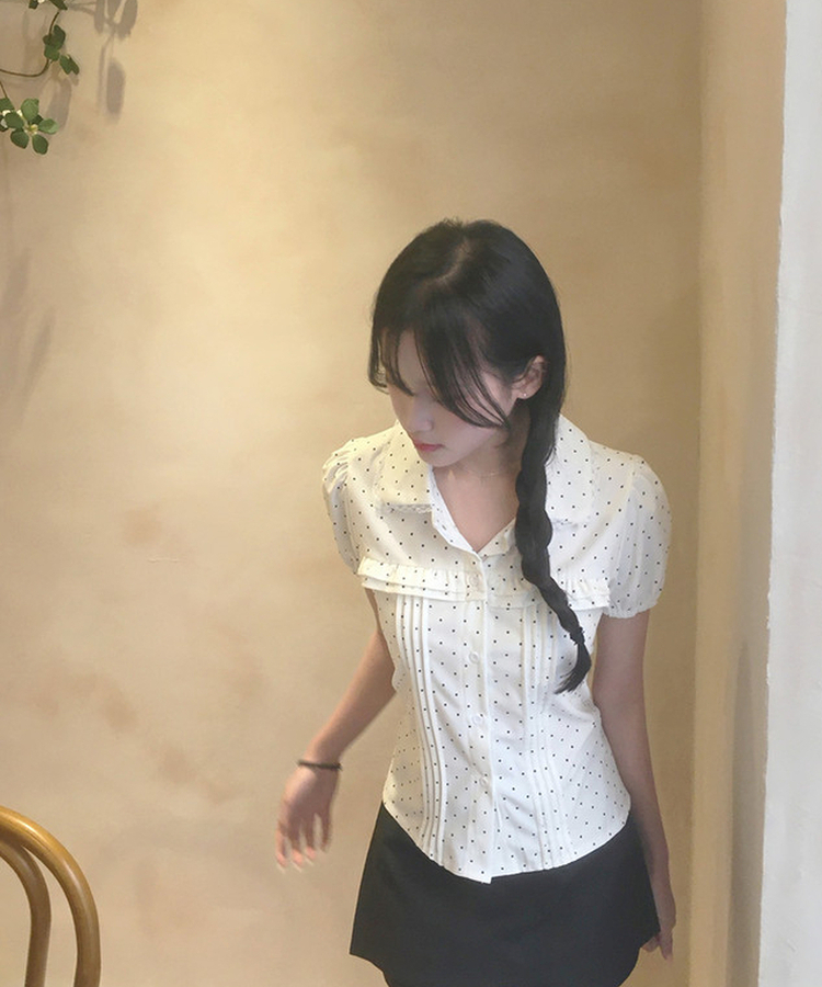 フリルレース半袖ブラウス DOTTED