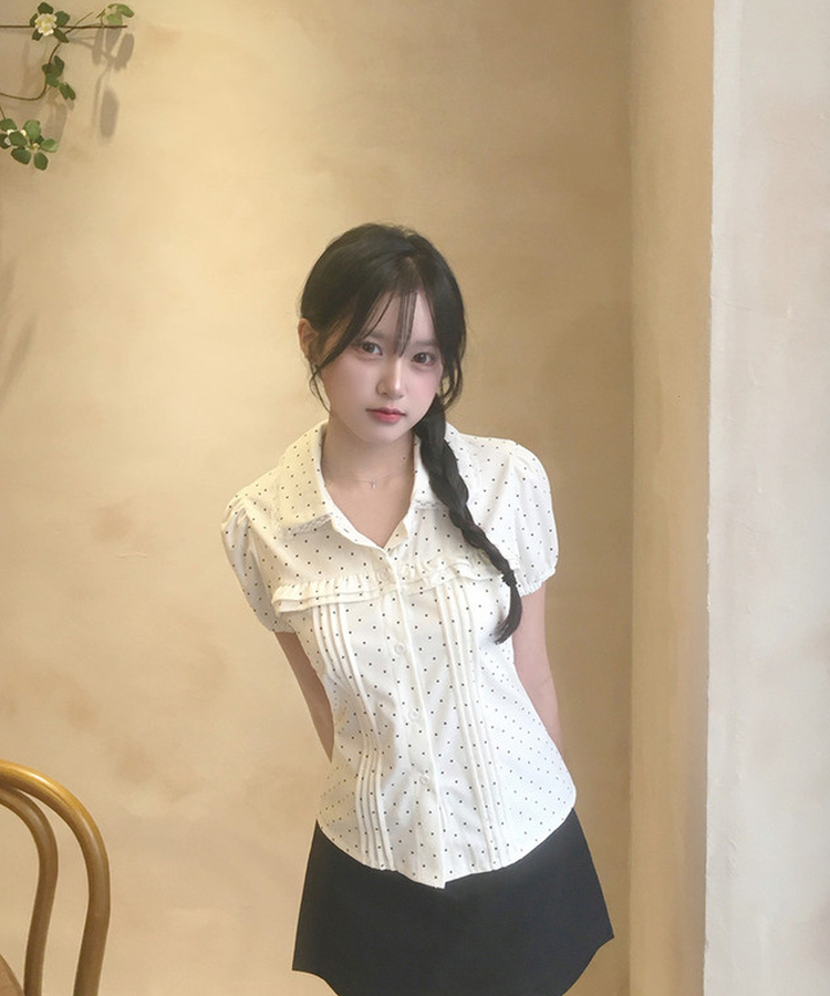 フリルレース半袖ブラウス DOTTED