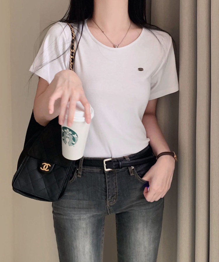 여름내내 교복 반팔티 보장온유MADE 도브 팬던트 라운드넥 스탠다드핏 베이직 반팔티