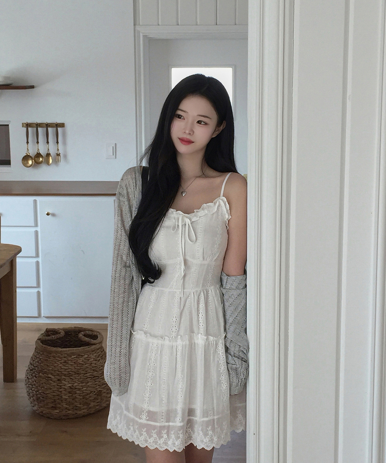 フリルパンチングキャミソールワンピース WHITE