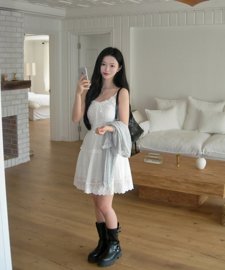 フリルパンチングキャミソールワンピース WHITE