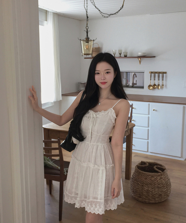 フリルパンチングキャミソールワンピース WHITE