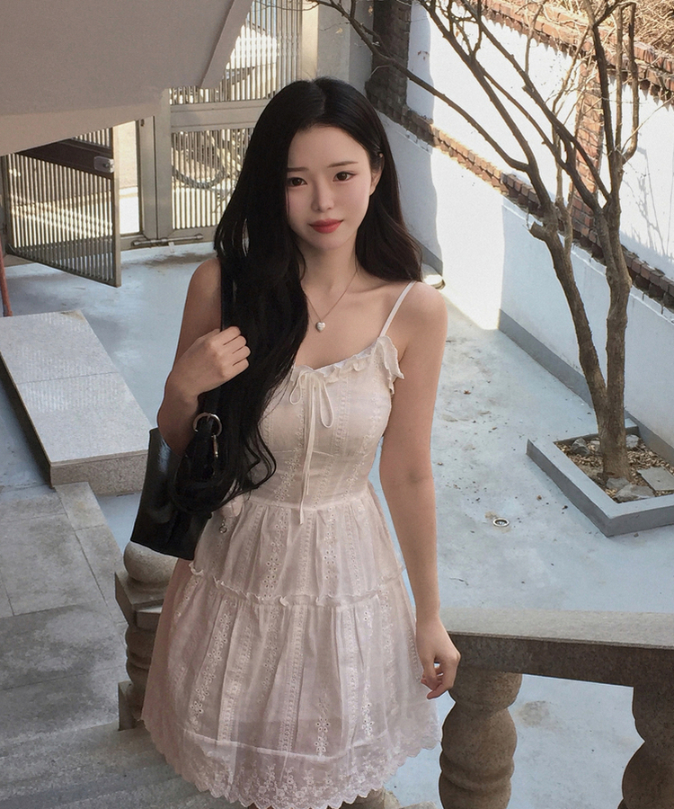 フリルパンチングキャミソールワンピース WHITE