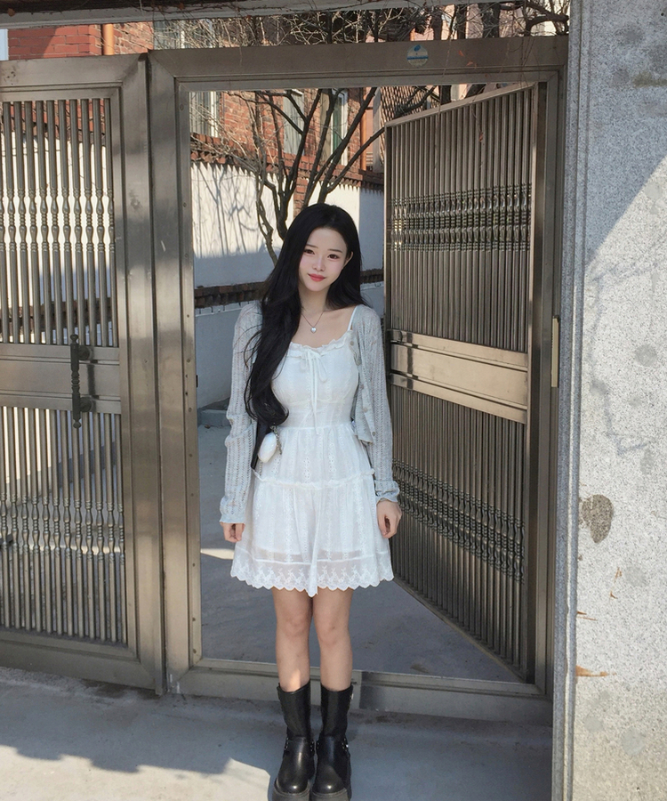 フリルパンチングキャミソールワンピース WHITE