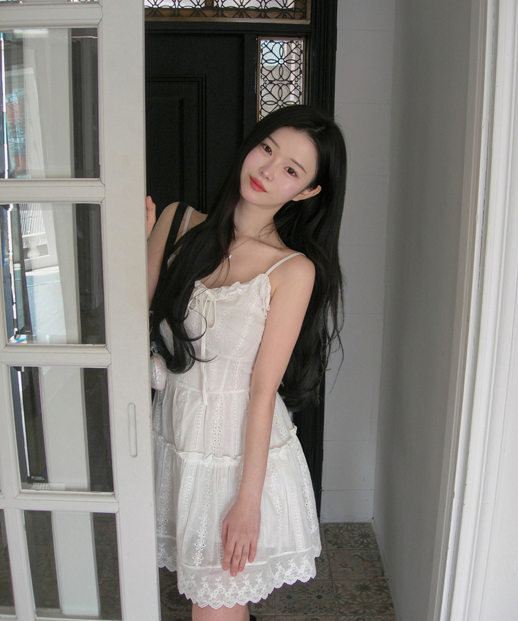 フリルパンチングキャミソールワンピース WHITE