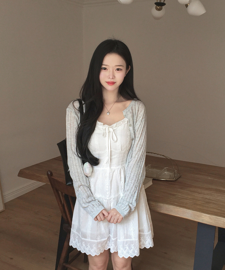 フリルパンチングキャミソールワンピース WHITE