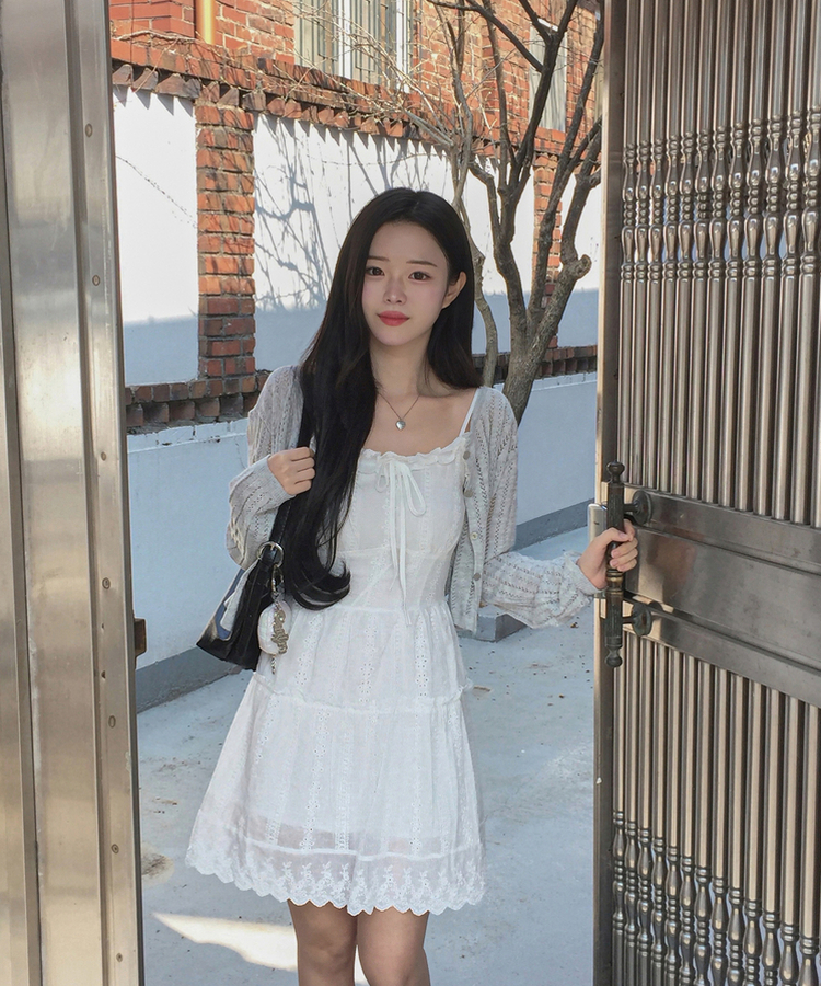 フリルパンチングキャミソールワンピース WHITE