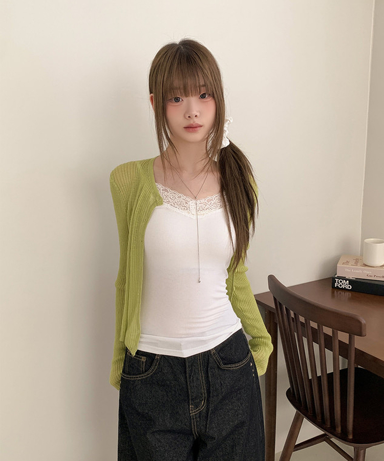 Vネックレースキャミソール(8color) WHITE