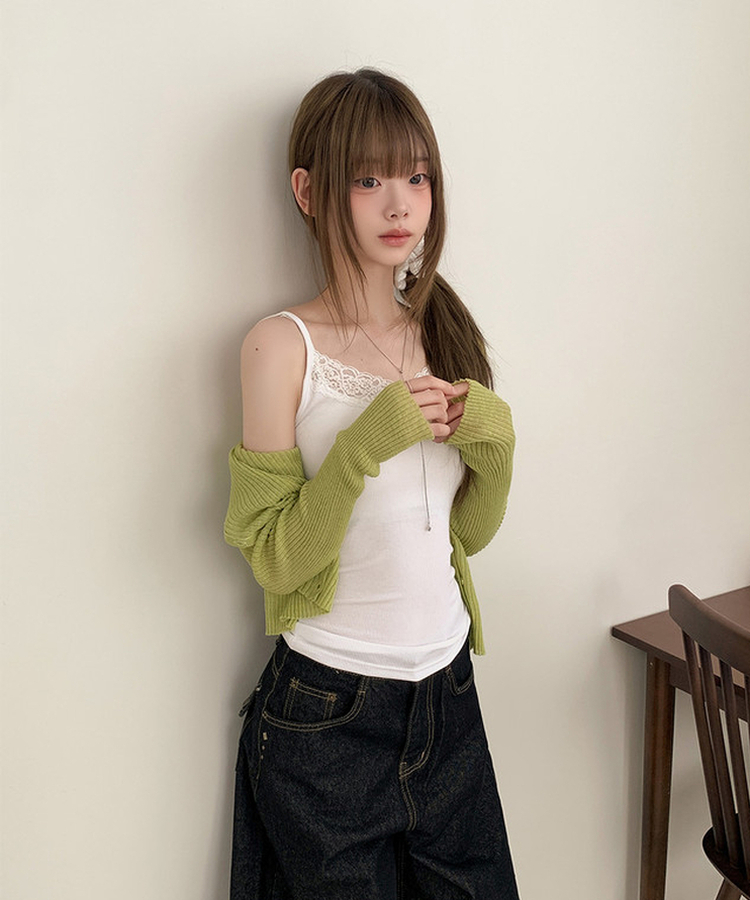 Vネックレースキャミソール(8color) WHITE