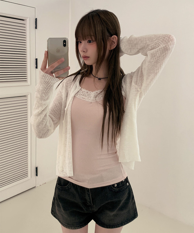 Vネックレースキャミソール(8color) PINK