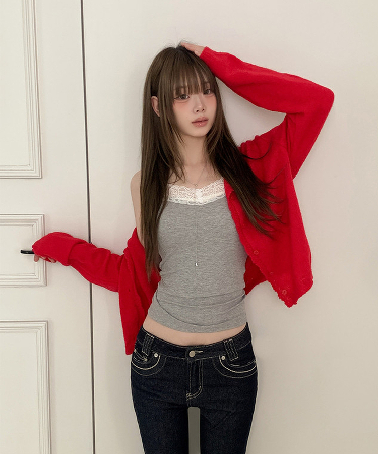 Vネックレースキャミソール(8color) GREY