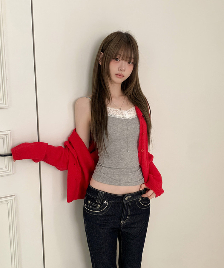 Vネックレースキャミソール(8color) GREY