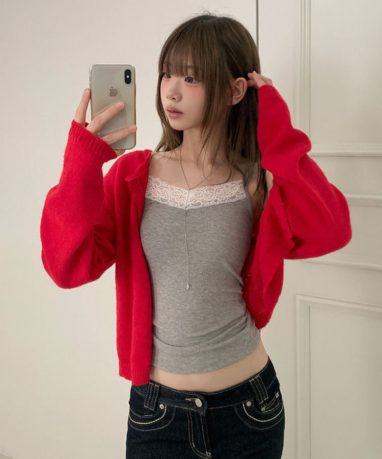 Vネックレースキャミソール(8color) GREY