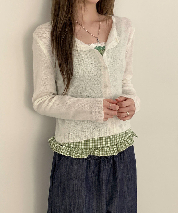 レースクロップニットカーディガン(6color) IVORY