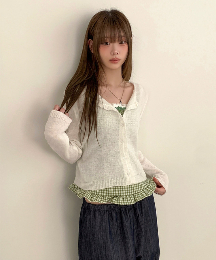 レースクロップニットカーディガン(6color) IVORY