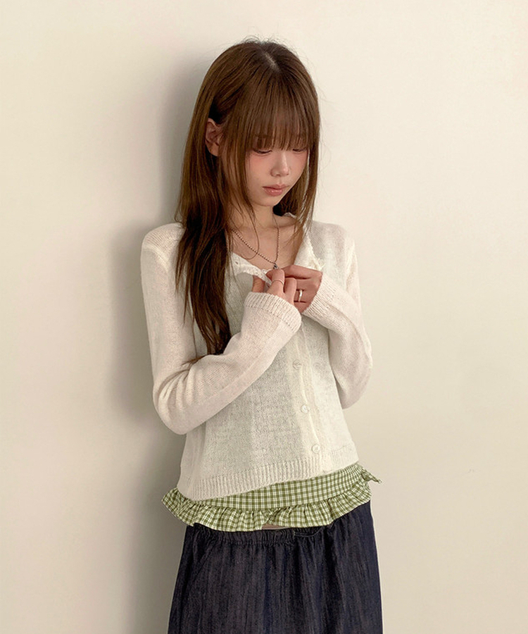 レースクロップニットカーディガン(6color) IVORY