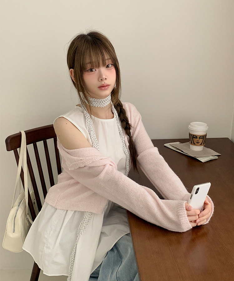 レースクロップニットカーディガン(6color) PINK