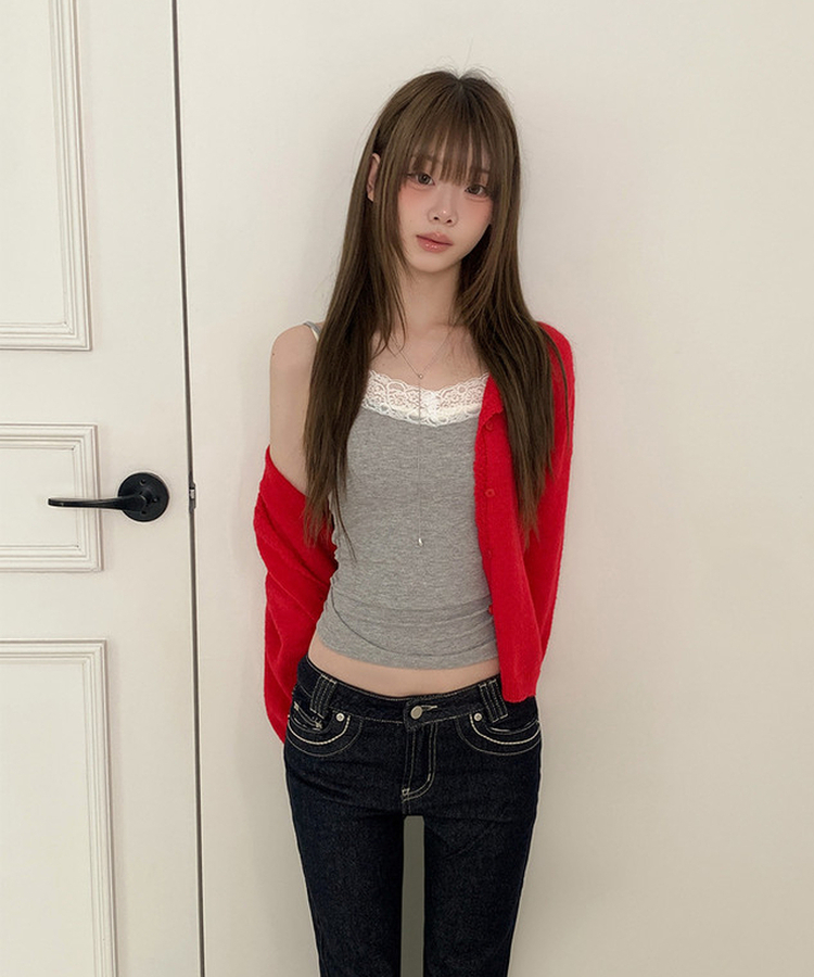 レースクロップニットカーディガン(6color) RED