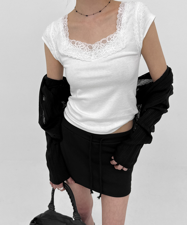 レーススリーブ半袖Tシャツ WHITE