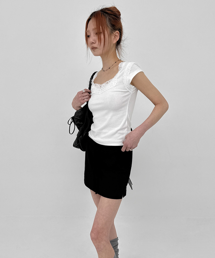 レーススリーブ半袖Tシャツ WHITE