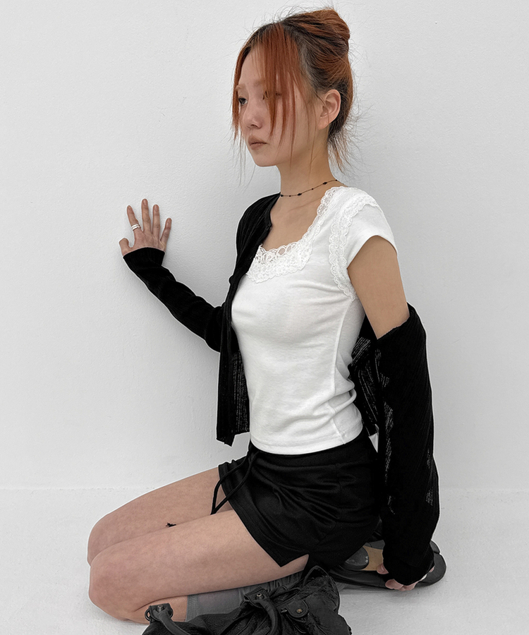 レーススリーブ半袖Tシャツ WHITE
