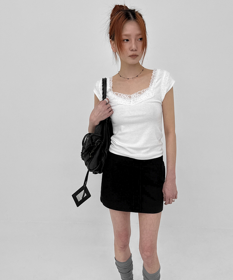 レーススリーブ半袖Tシャツ WHITE