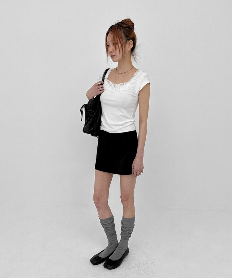 レーススリーブ半袖Tシャツ WHITE