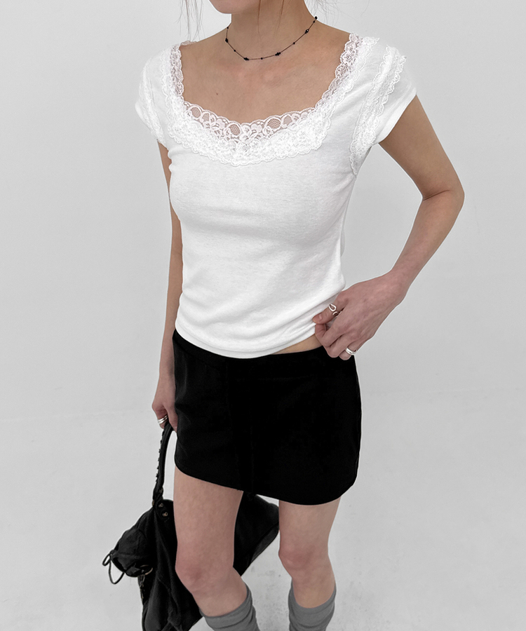 レーススリーブ半袖Tシャツ WHITE