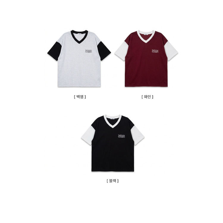 バイカラーVネック半袖Tシャツ