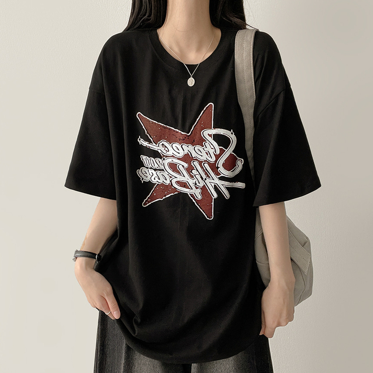 スタープリント半袖Tシャツ BLACK