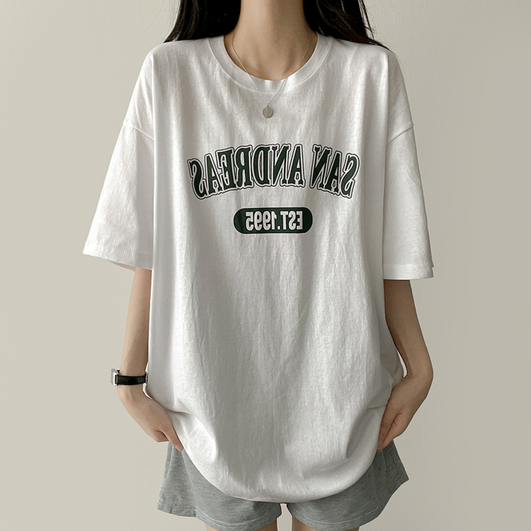 カジュアルレタリング半袖Tシャツ WHITE