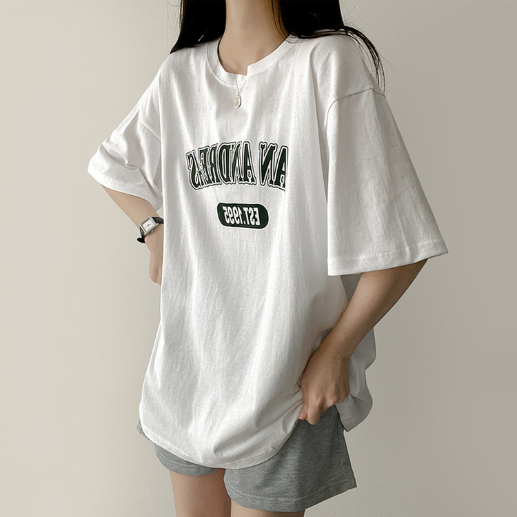 カジュアルレタリング半袖Tシャツ WHITE