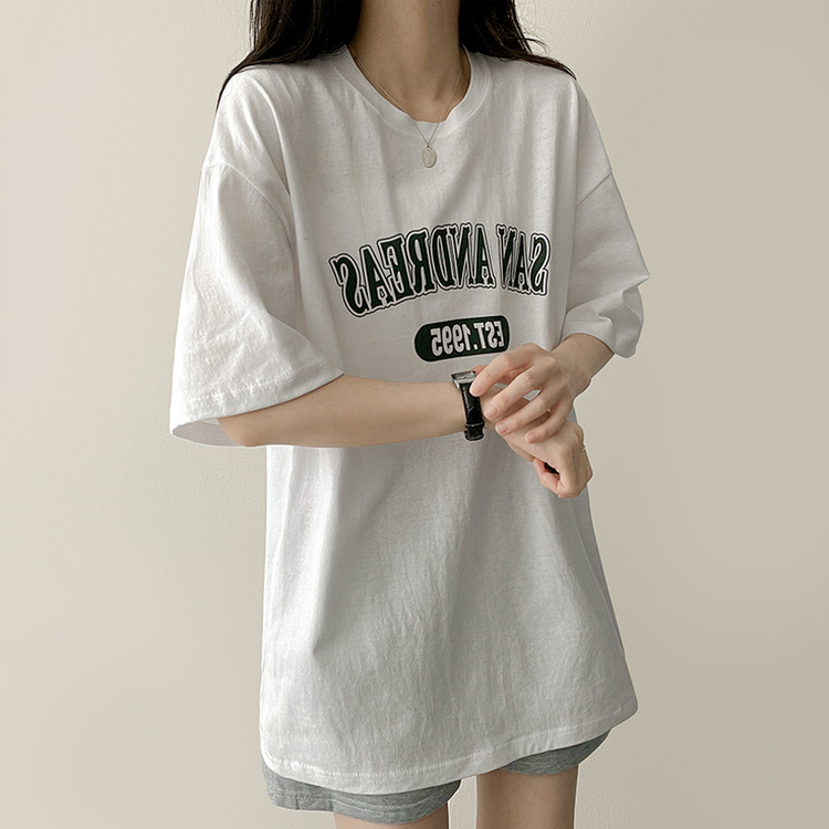 カジュアルレタリング半袖Tシャツ WHITE