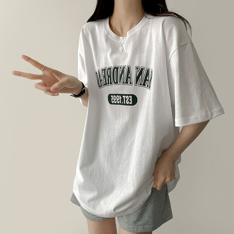 カジュアルレタリング半袖Tシャツ WHITE