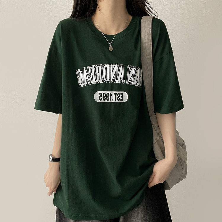 カジュアルレタリング半袖Tシャツ GREEN