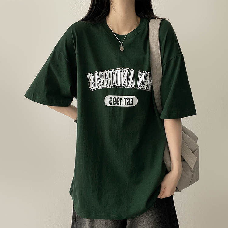 カジュアルレタリング半袖Tシャツ GREEN