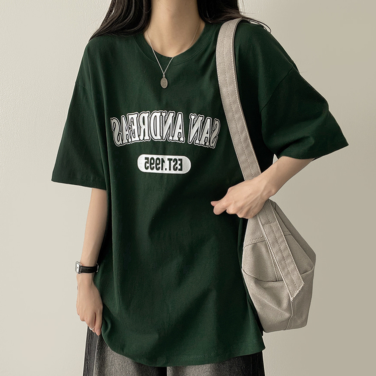 カジュアルレタリング半袖Tシャツ GREEN