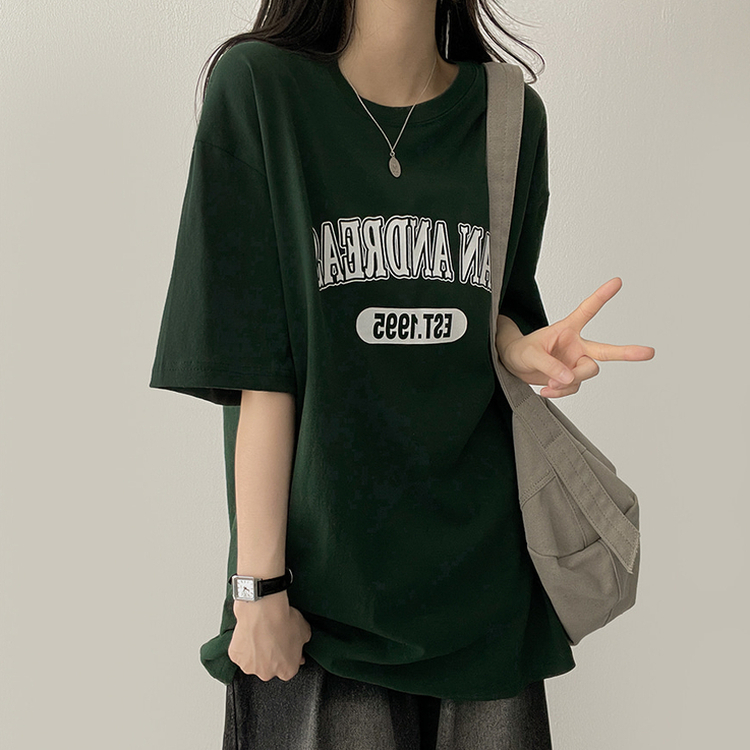 カジュアルレタリング半袖Tシャツ GREEN