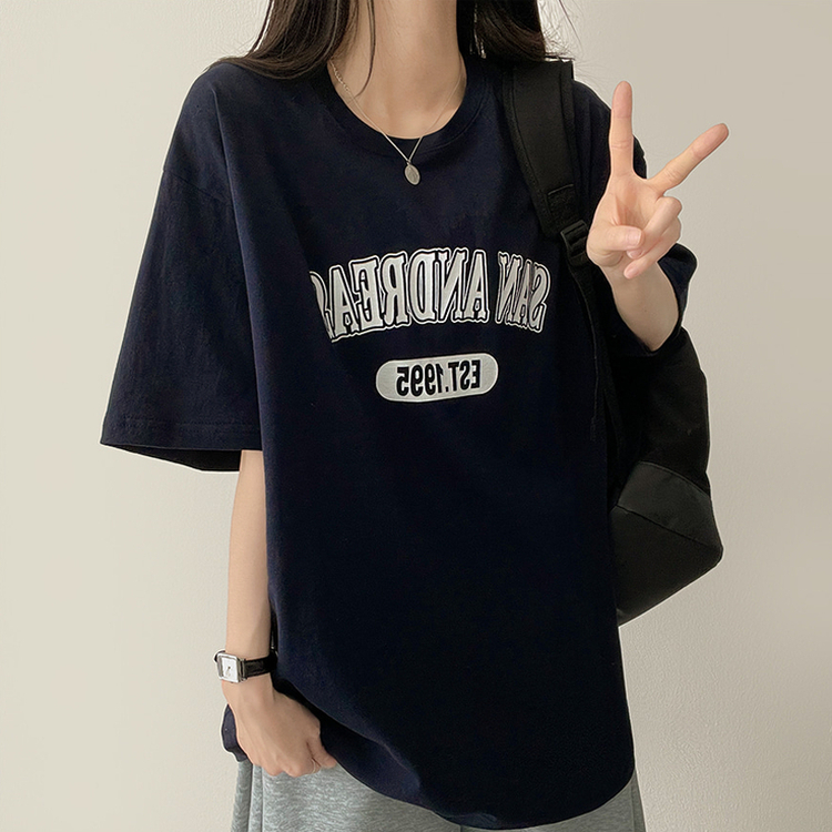 カジュアルレタリング半袖Tシャツ NAVY