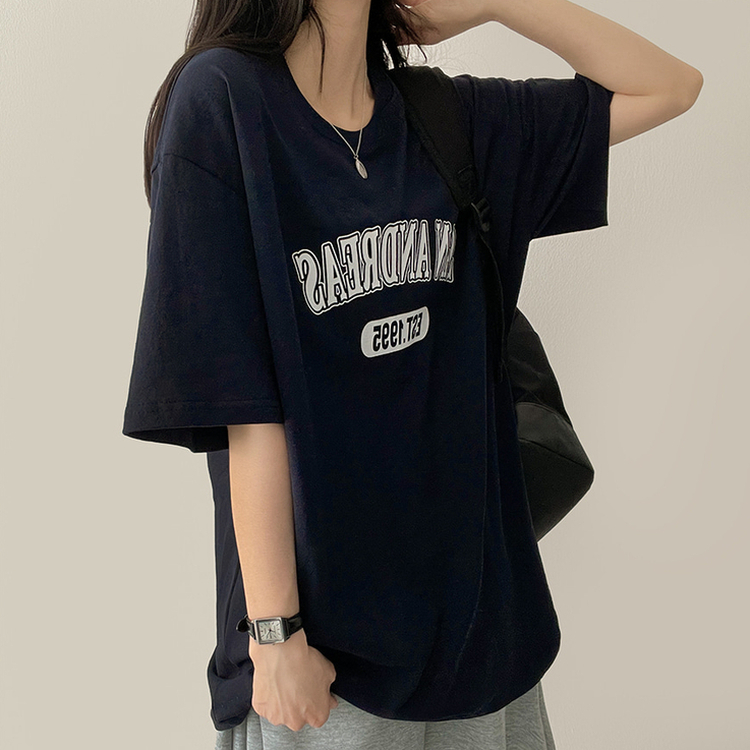 カジュアルレタリング半袖Tシャツ NAVY