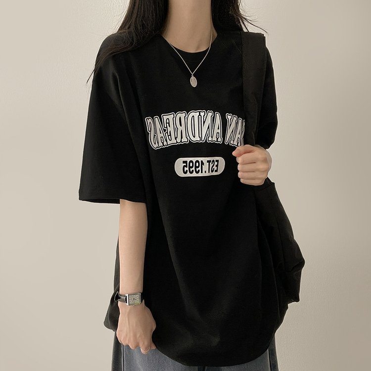 カジュアルレタリング半袖Tシャツ BLACK