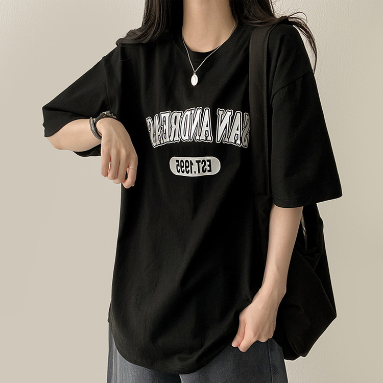 カジュアルレタリング半袖Tシャツ BLACK