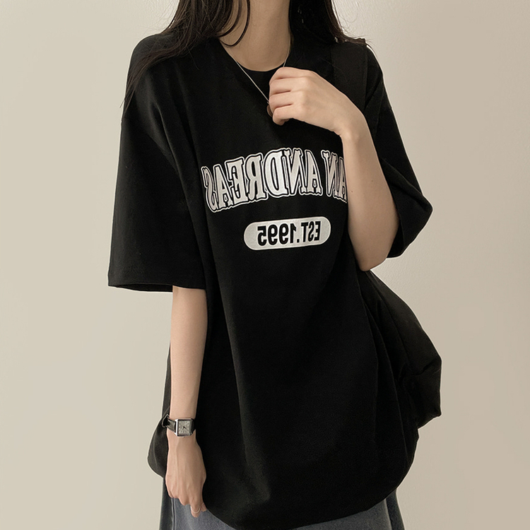 カジュアルレタリング半袖Tシャツ BLACK