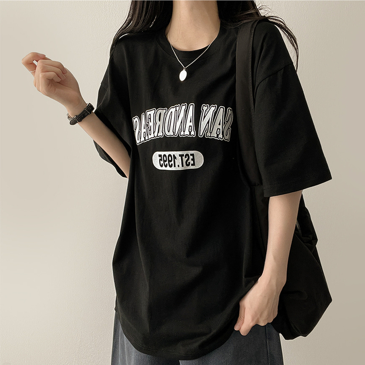 カジュアルレタリング半袖Tシャツ BLACK