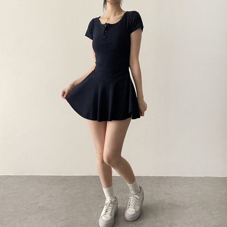 フレアスリムミニヘンリーネックワンピース NAVY